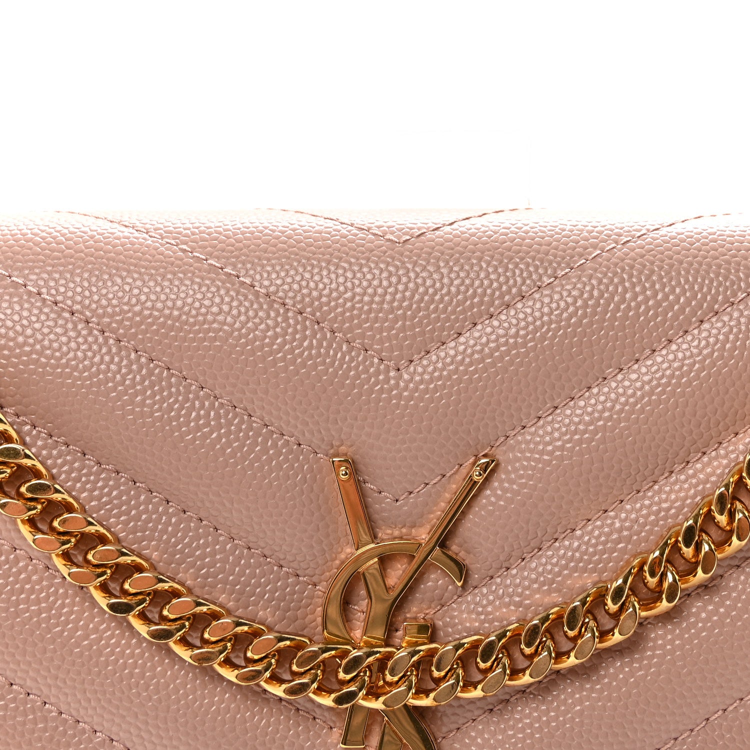 Saint Laurent Grain De Poudre Matelasse Chevron Monogram Chain Wallet Pale Blush 7 of 9