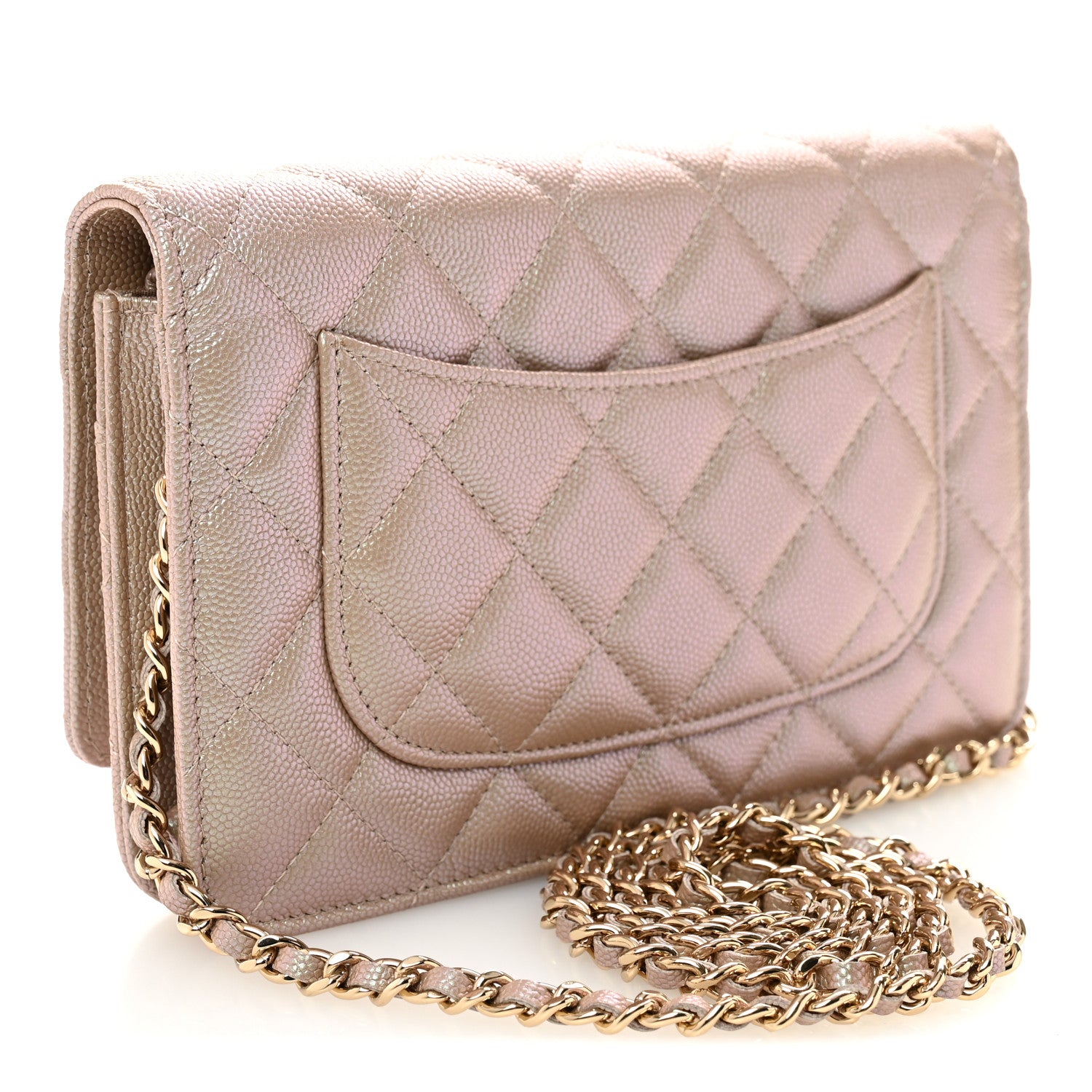 Chanel Iridescent Caviar Quilted Wallet on Chain WOC Beige 3 of 13