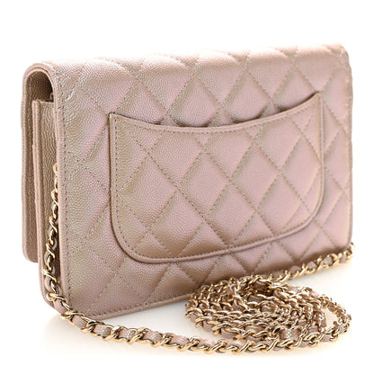 Chanel Iridescent Caviar Quilted Wallet on Chain WOC Beige 3 of 13