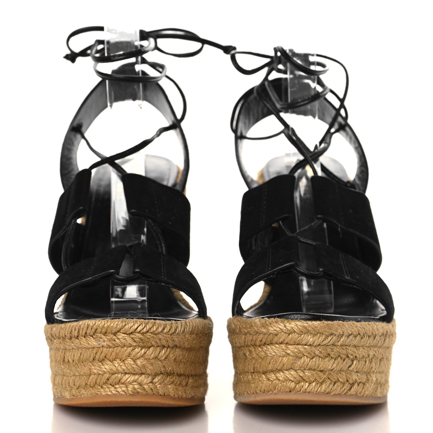 Saint Laurent Suede Espadrille Lace-Up Wedges 37.5 Black 2 of 8