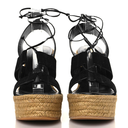 Saint Laurent Suede Espadrille Lace-Up Wedges 37.5 Black 2 of 8