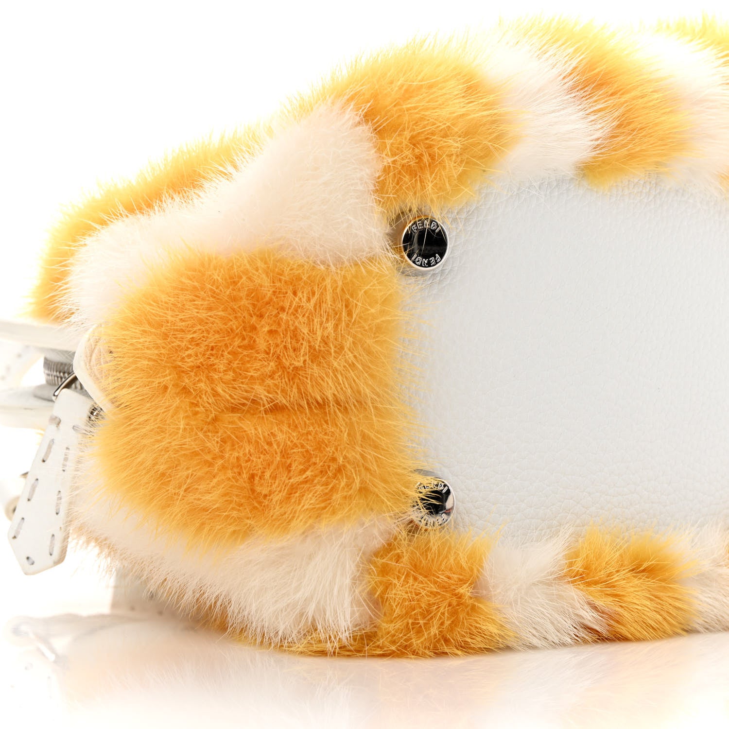Fendi Mink Fur Cuoio Romano Selleria Pequin Mini Adele Bag Yellow White 9 of 15