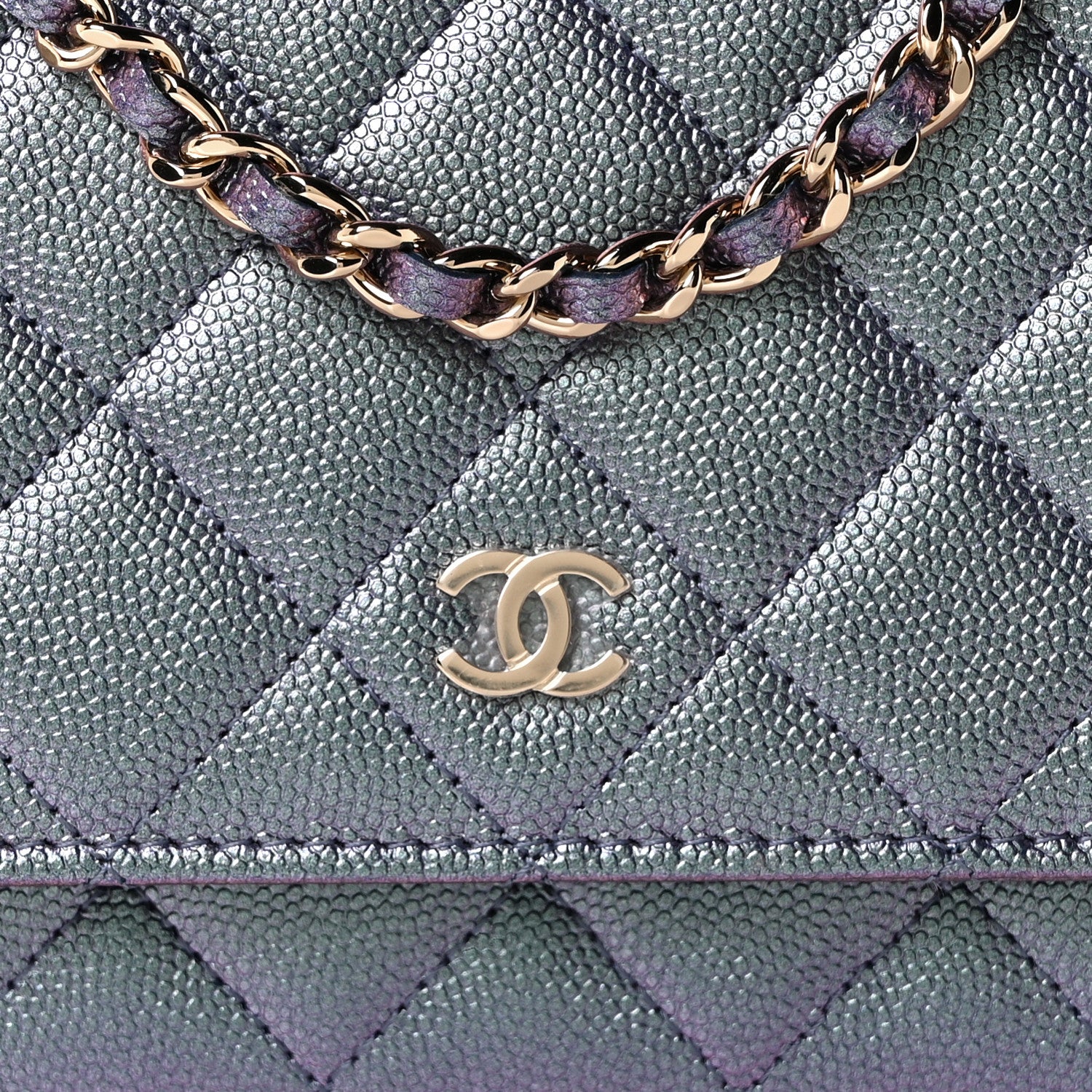 Chanel Iridescent Caviar Quilted Wallet On Chain WOC Dark Blue 7 of 9