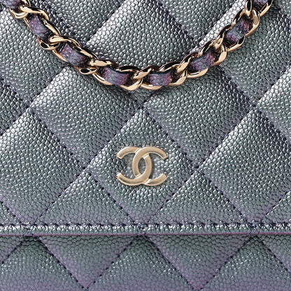 Chanel Iridescent Caviar Quilted Wallet On Chain WOC Dark Blue 7 of 9