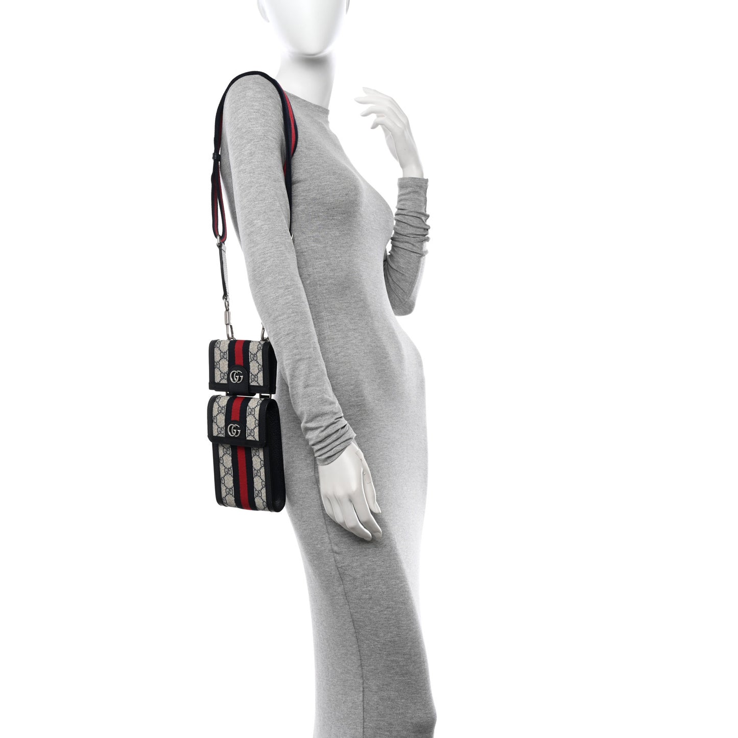 GG Supreme Monogram Textured Calfskin Web Mini Ophidia Multi Pouch Beige Blue