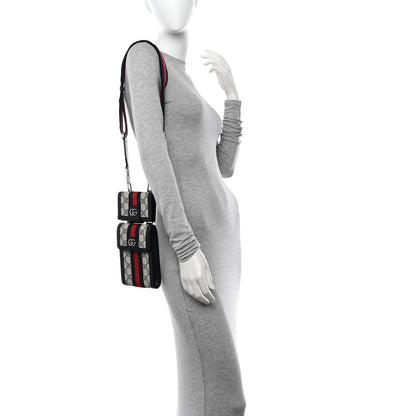 Gucci GG Supreme Monogram Textured Calfskin Web Mini Ophidia Multi Pouch Beige Blue 3 of 14