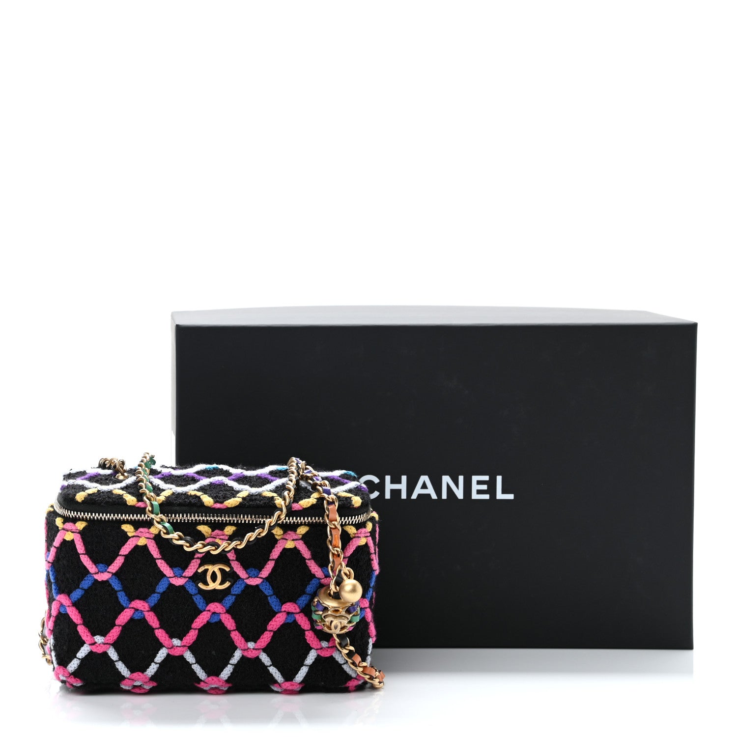 Chanel Tweed Diamond Threaded CC Pearl Crush Small Vanity Case With Chain Black Multicolor 11 of 11