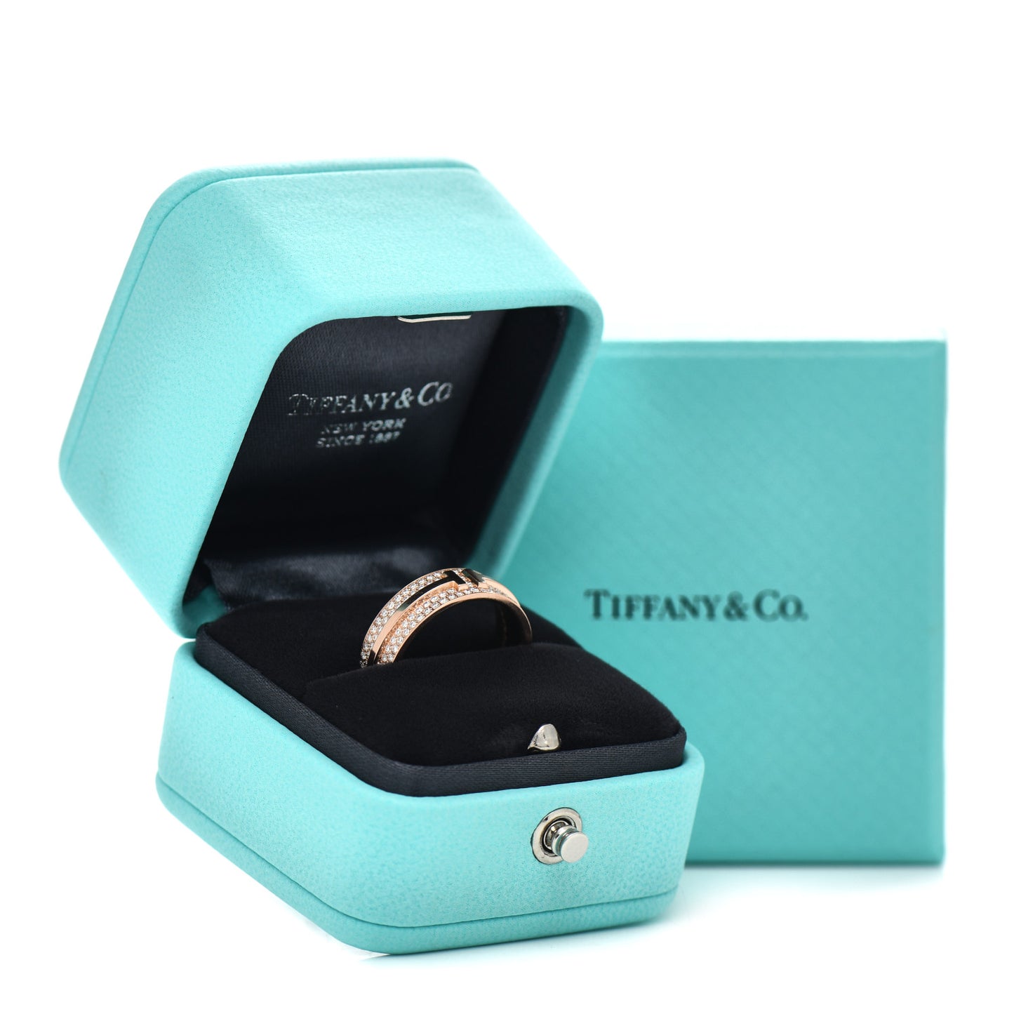 18K Rose Gold Diamond Wide T Two Pave Ring 52 6
