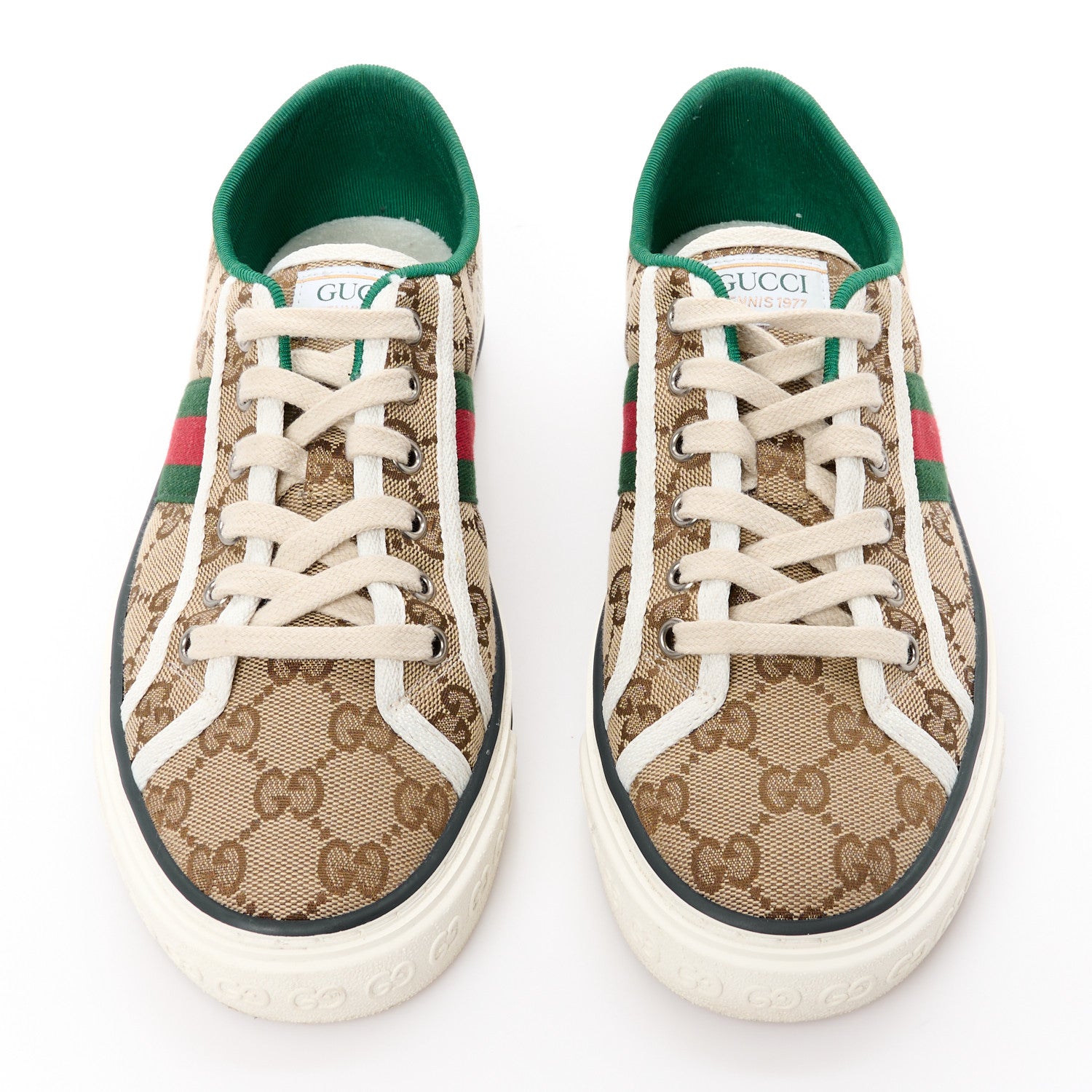 Gucci GG Monogram Web Womens 1977 Tennis Sneakers 38.5 Beige Ebony Mystic White 2 of 8