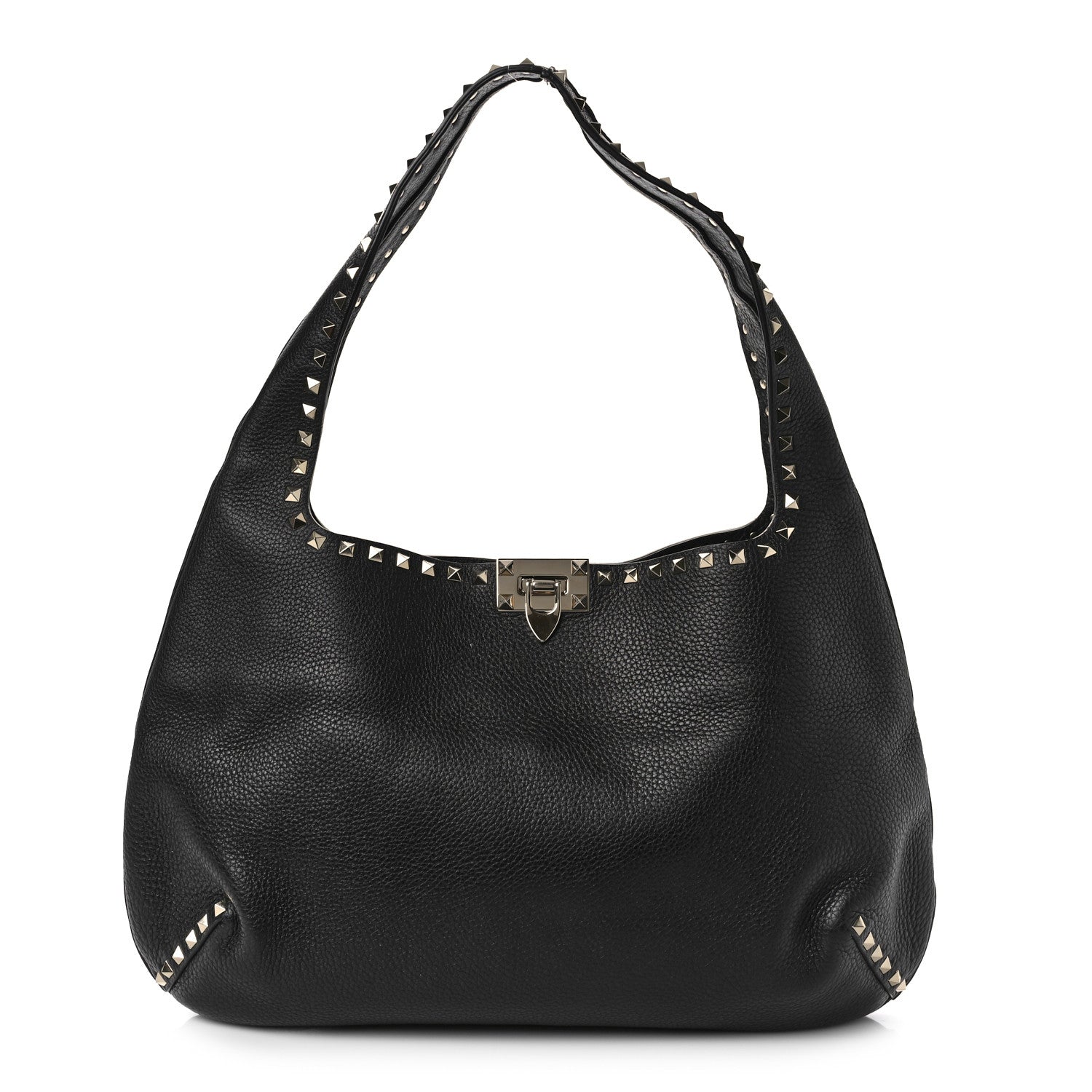 Valentino Garavani Grained Calfskin Large Rockstud Hobo Black 1 of 8