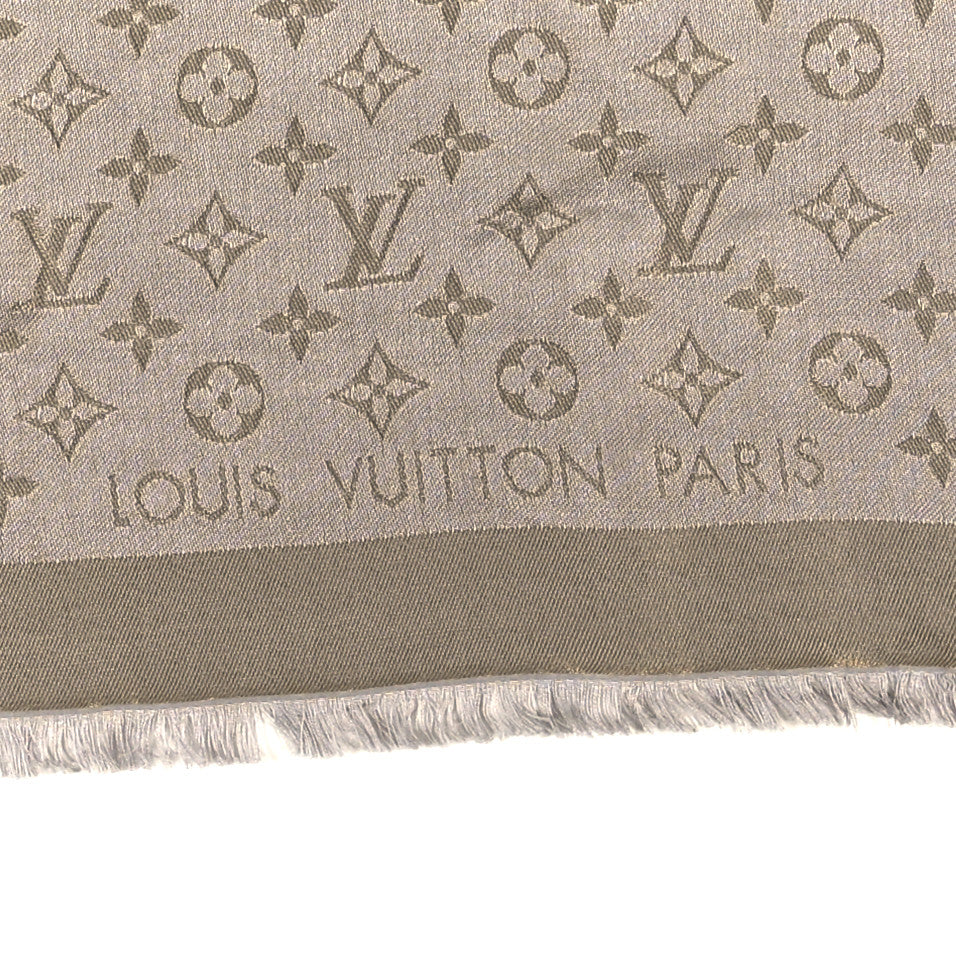 Silk Lurex Wool Monogram Shine Shawl Greige