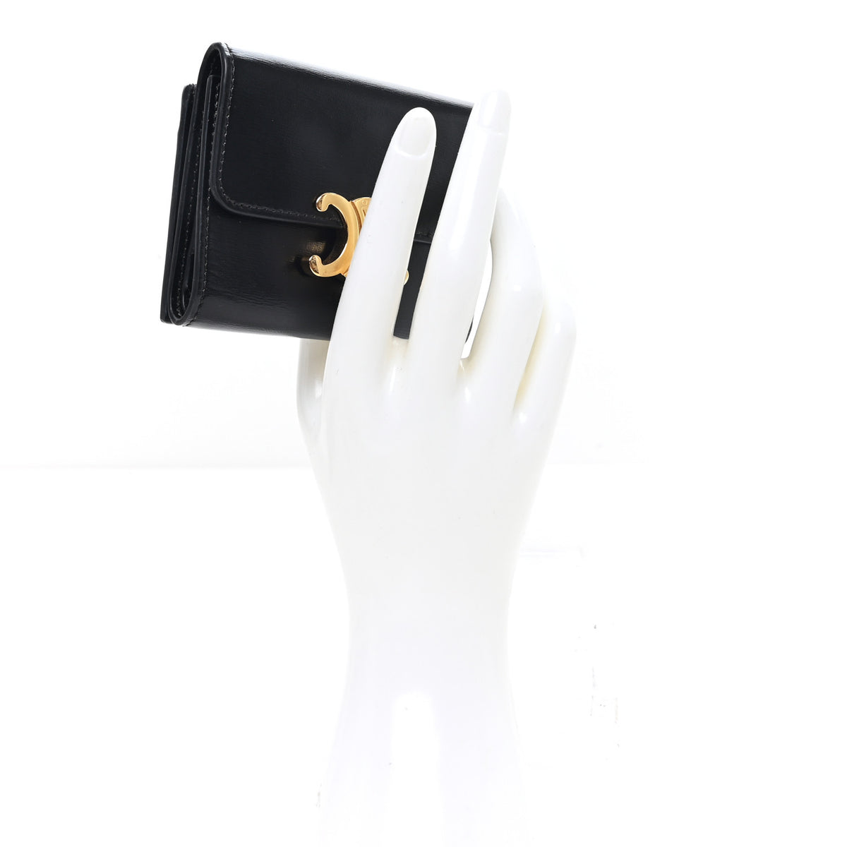 Calfskin Compact Triomphe Wallet With Coin Purse Black