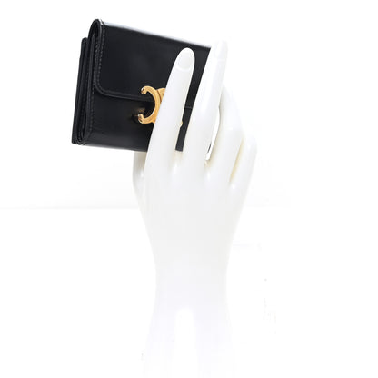 Celine Calfskin Compact Triomphe Wallet With Coin Purse Black 2 of 9