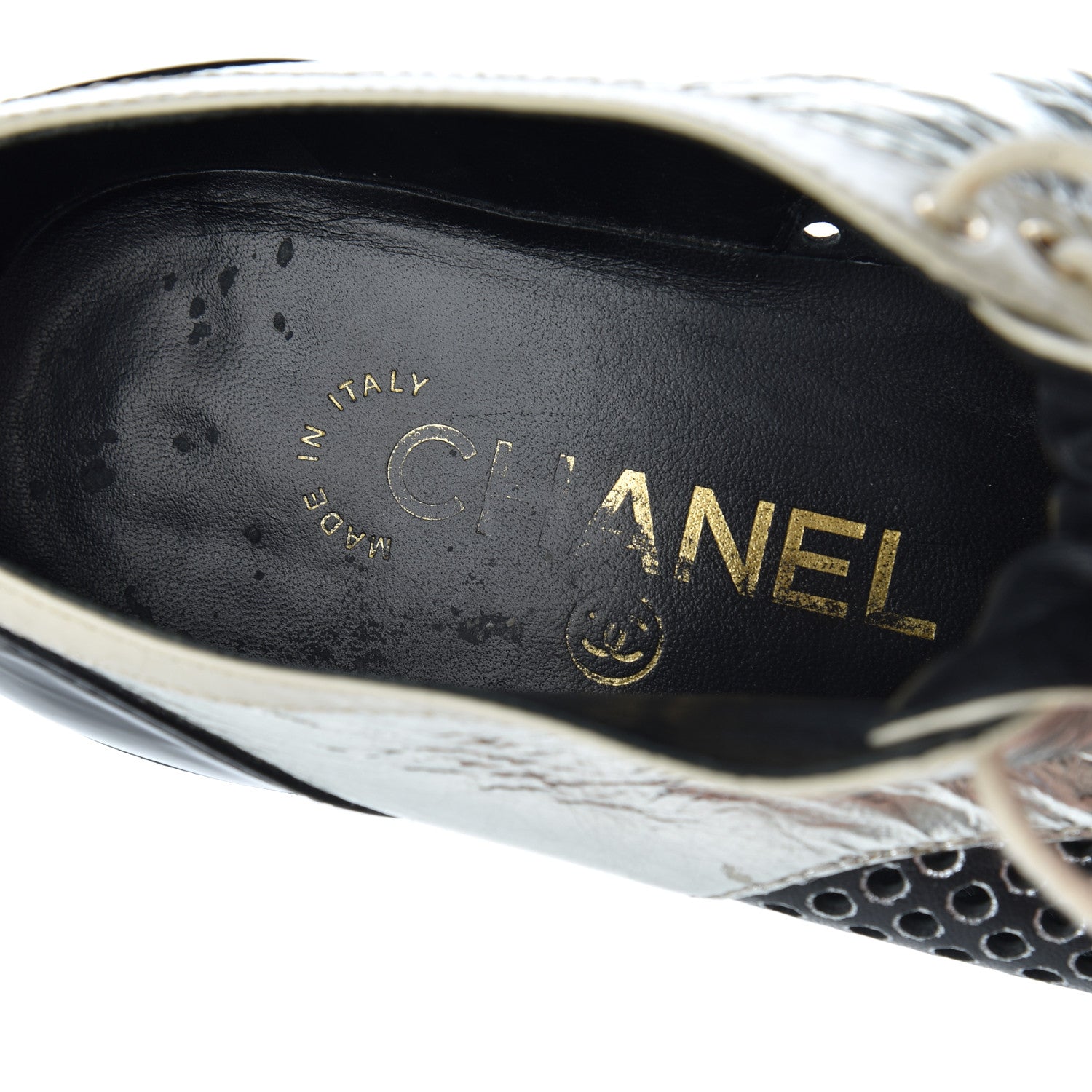 Chanel Metallic Crumpled Lambskin CC Lace Up Oxfords 36.5 7 of 20