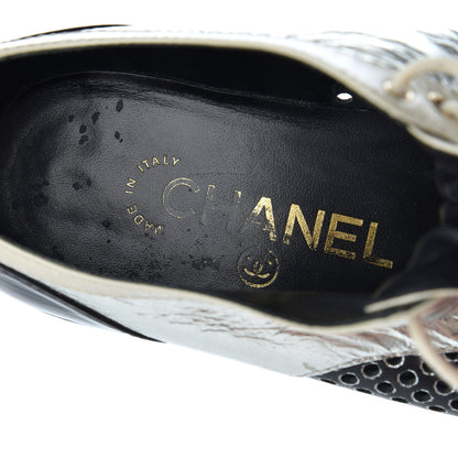 Chanel Metallic Crumpled Lambskin CC Lace Up Oxfords 36.5 7 of 20