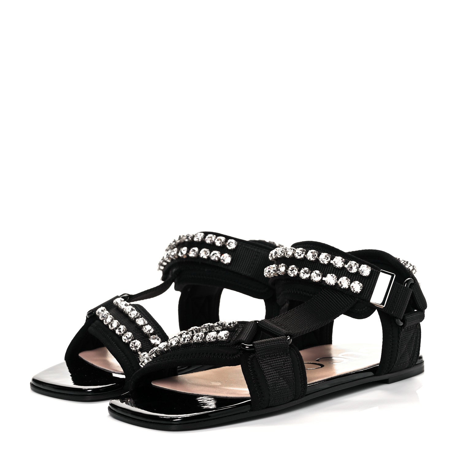 Gucci Neoprene Canvas Crystal Embellished Shea Flat Sandals 35 Black 3 of 7