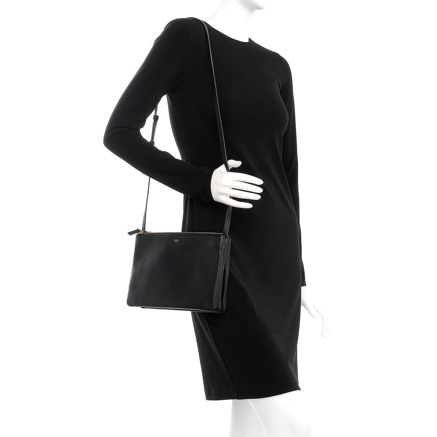 Celine Lambskin Large Trio Crossbody Bag Black 2 of 9