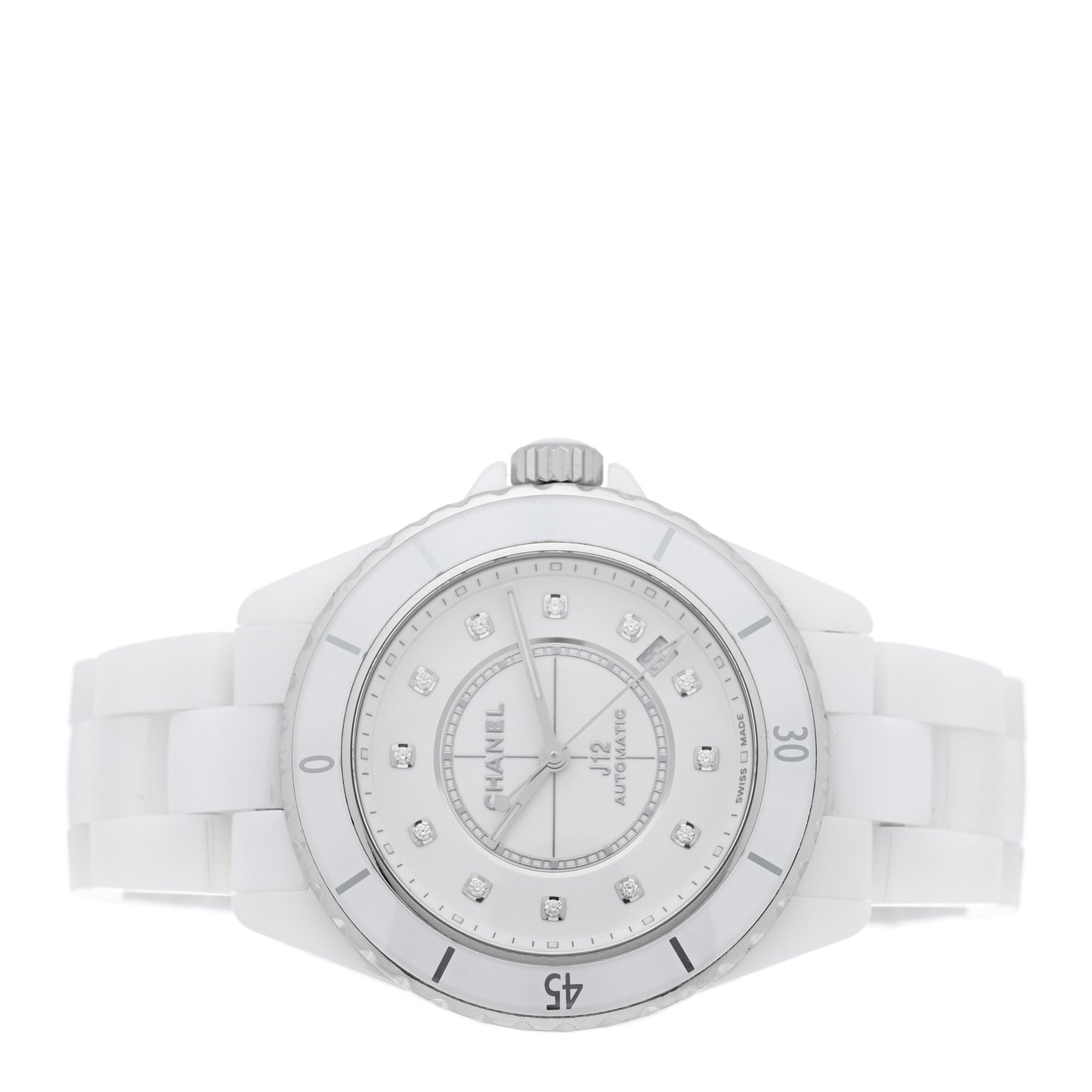Stainless Steel Ceramic Diamond 38mm J12 Automatic Watch White
