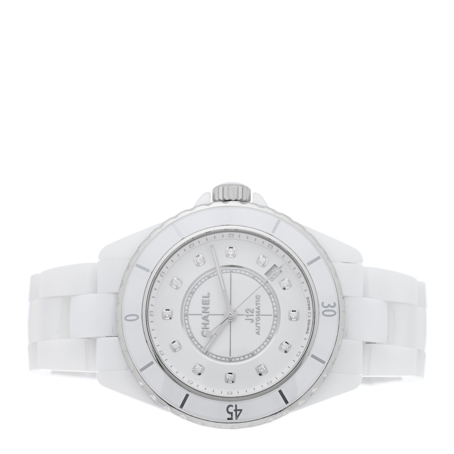 Chanel Stainless Steel Ceramic Diamond 38mm J12 Automatic Watch White 2 of 5