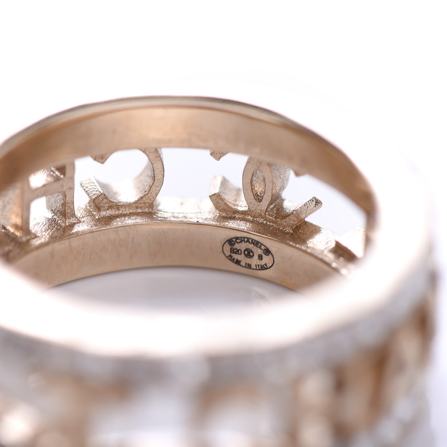 Chanel Crystal Logo Ring 7 Gold 4 of 5