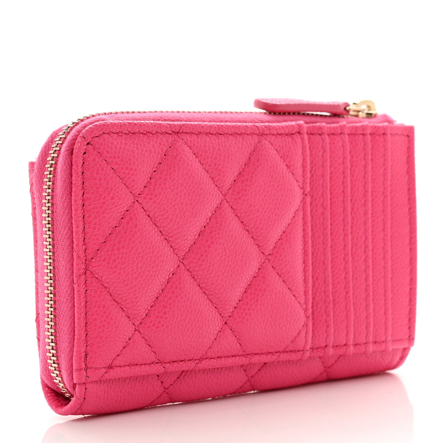 Caviar Quilted CC Zip Around Card Holder Pink
