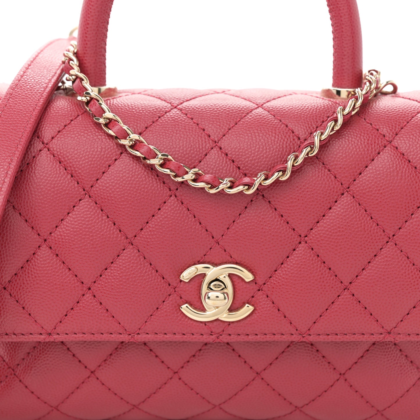 Caviar Quilted Mini Coco Handle Flap Dark Pink