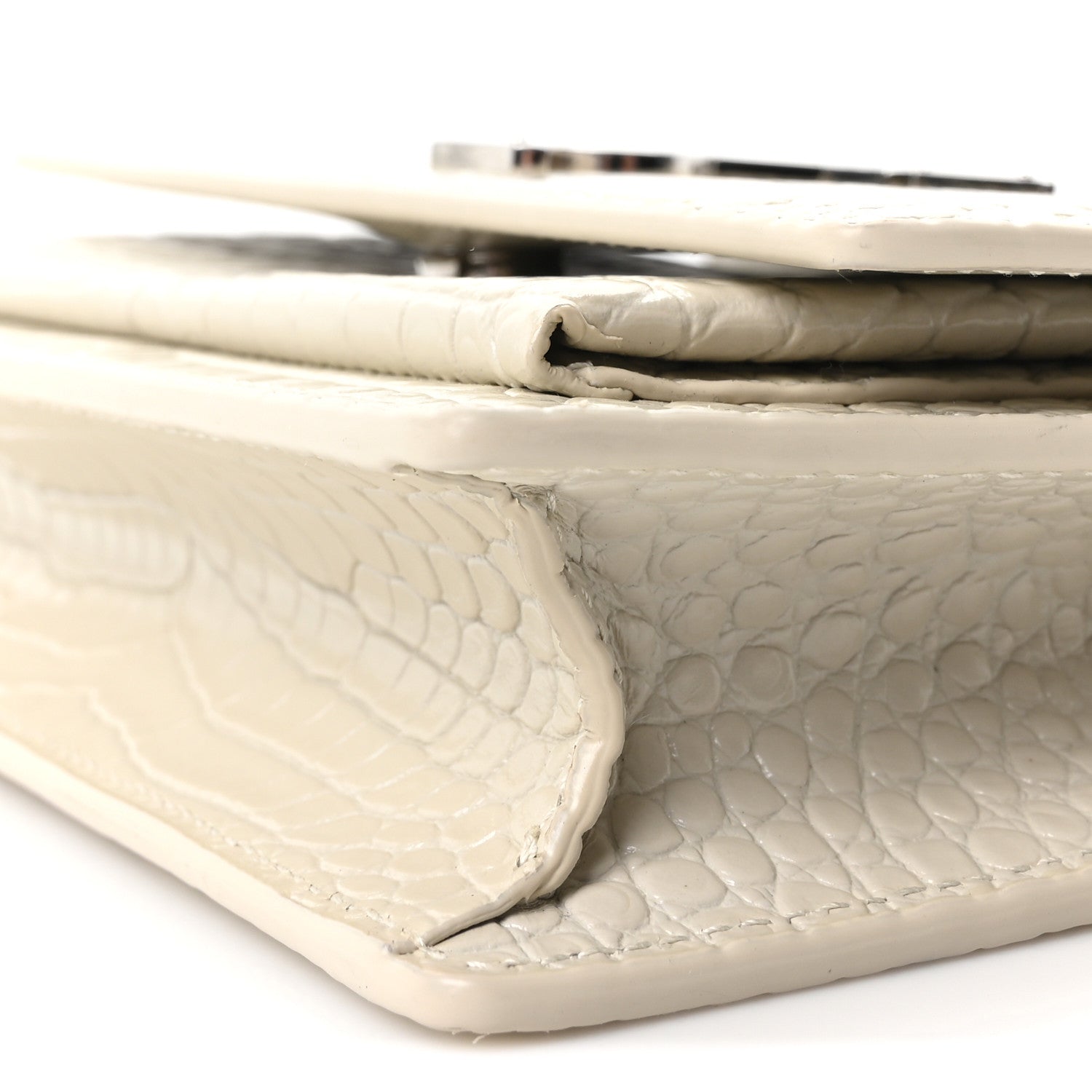 Saint Laurent Calfskin Crocodile Embossed Monogram Sunset Chain Wallet Blanc Vintage 9 of 9