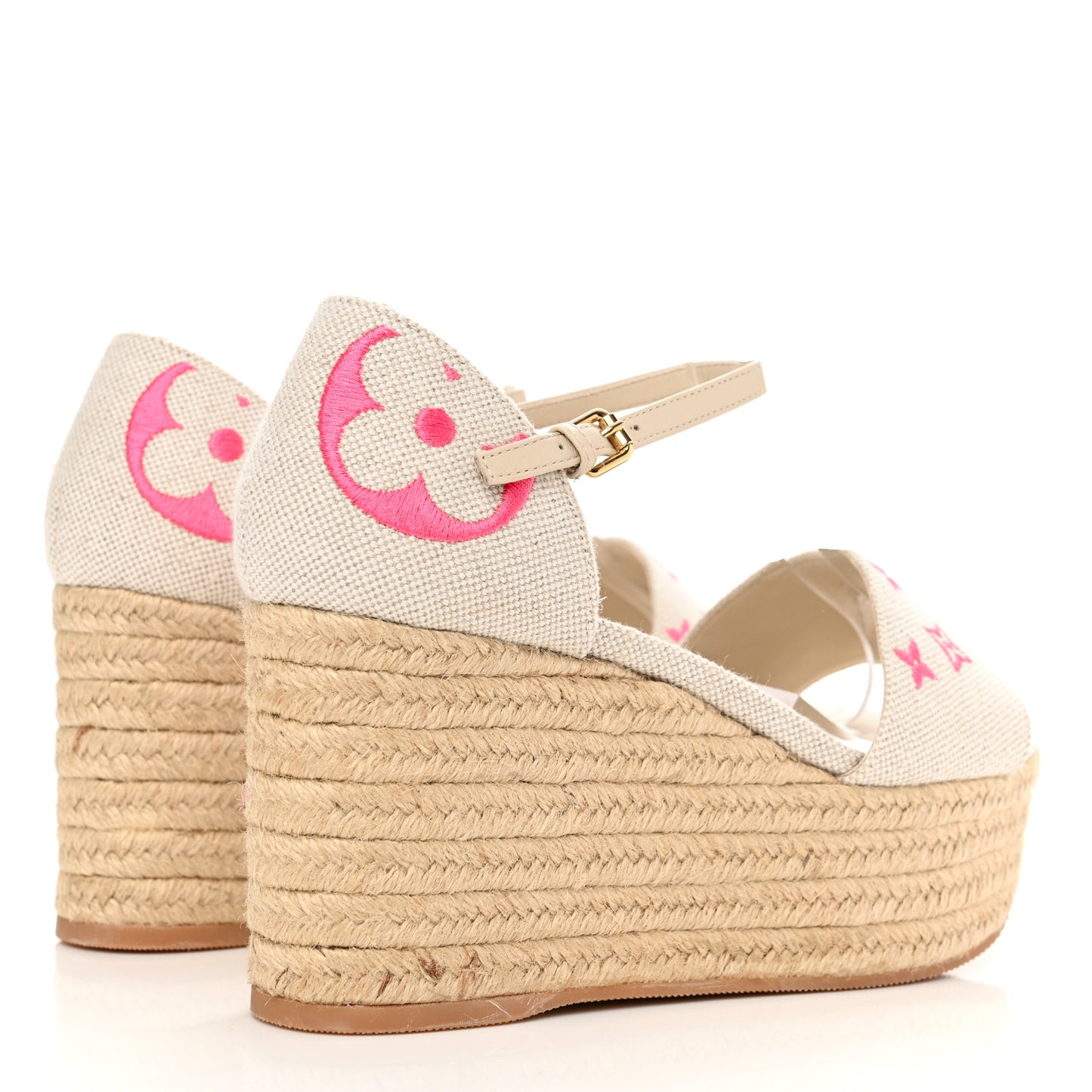 Canvas Monogram Starboard Espadrille Wedge Sandals 37 Rose Pop