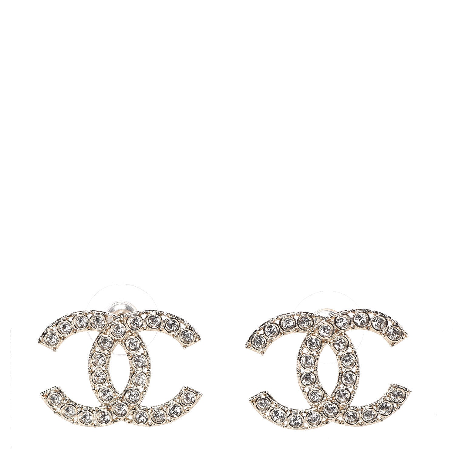 Chanel Crystal CC Large Stud Earrings Gold 1 of 4