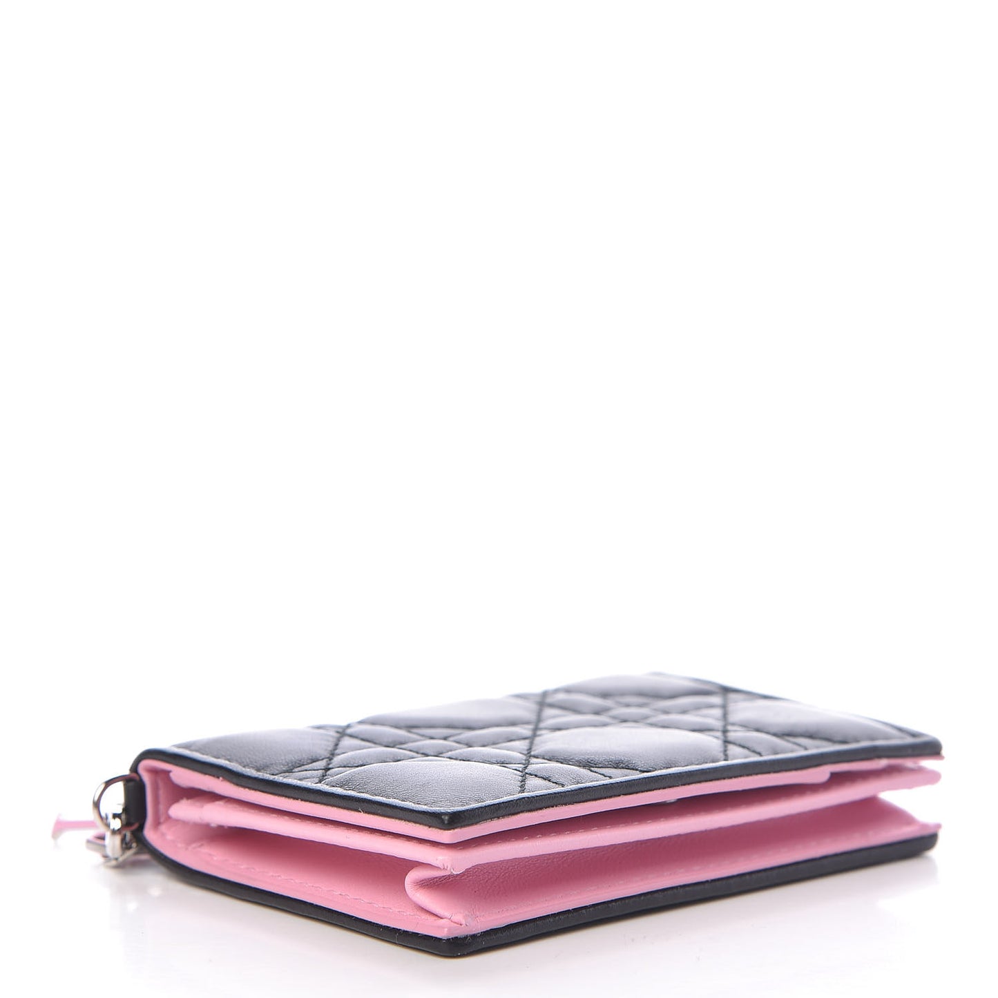Lambskin Cannage Bi-Color Small Lady Dior Flap Card Holder Black Pink