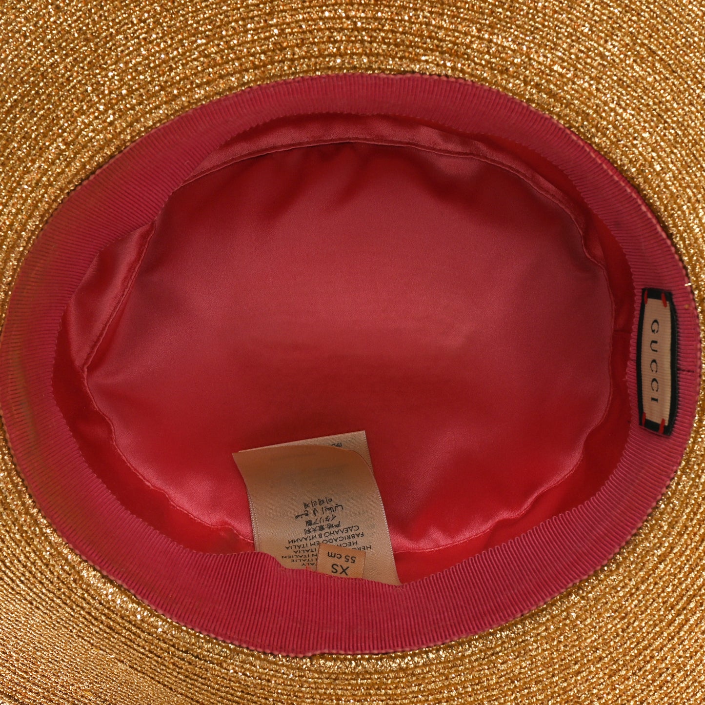 Glittered Straw Grosgrain Wide Brim Hat XS Gold Black