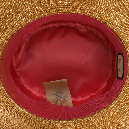 Gucci Glittered Straw Grosgrain Wide Brim Hat XS Gold Black 7 of 11