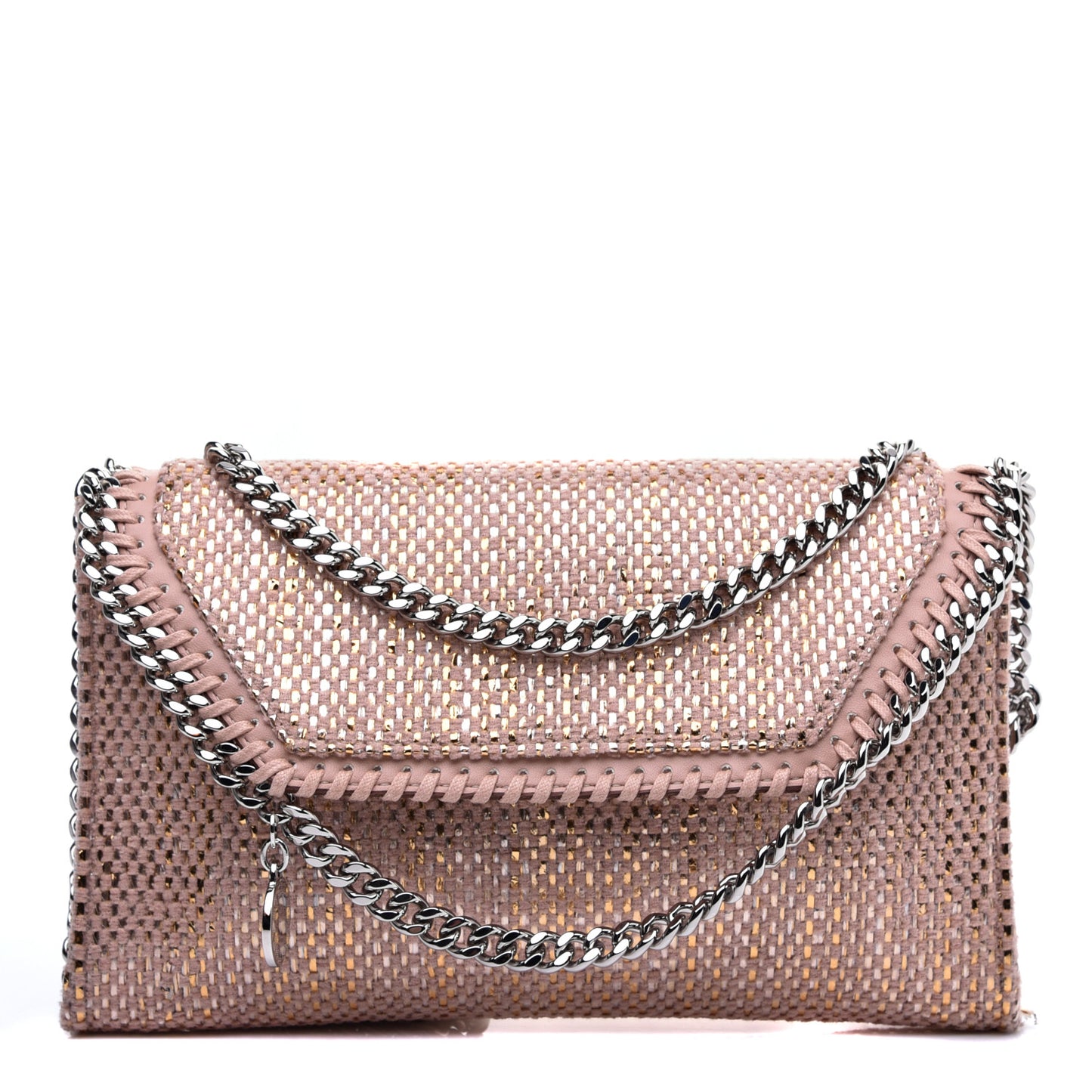 Metallic Woven Raffia Falabella Mini Crossbody Pink