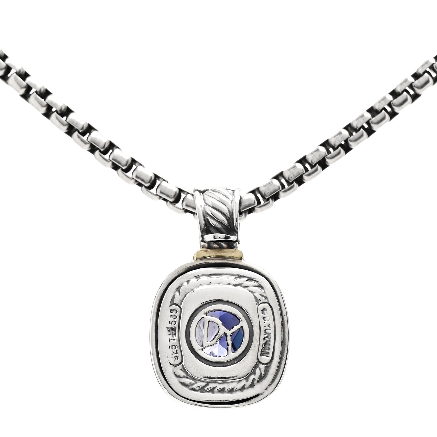 David Yurman Sterling Silver 14K Yellow Gold Iolite 10mm Albion Pendant Necklace 4 of 6