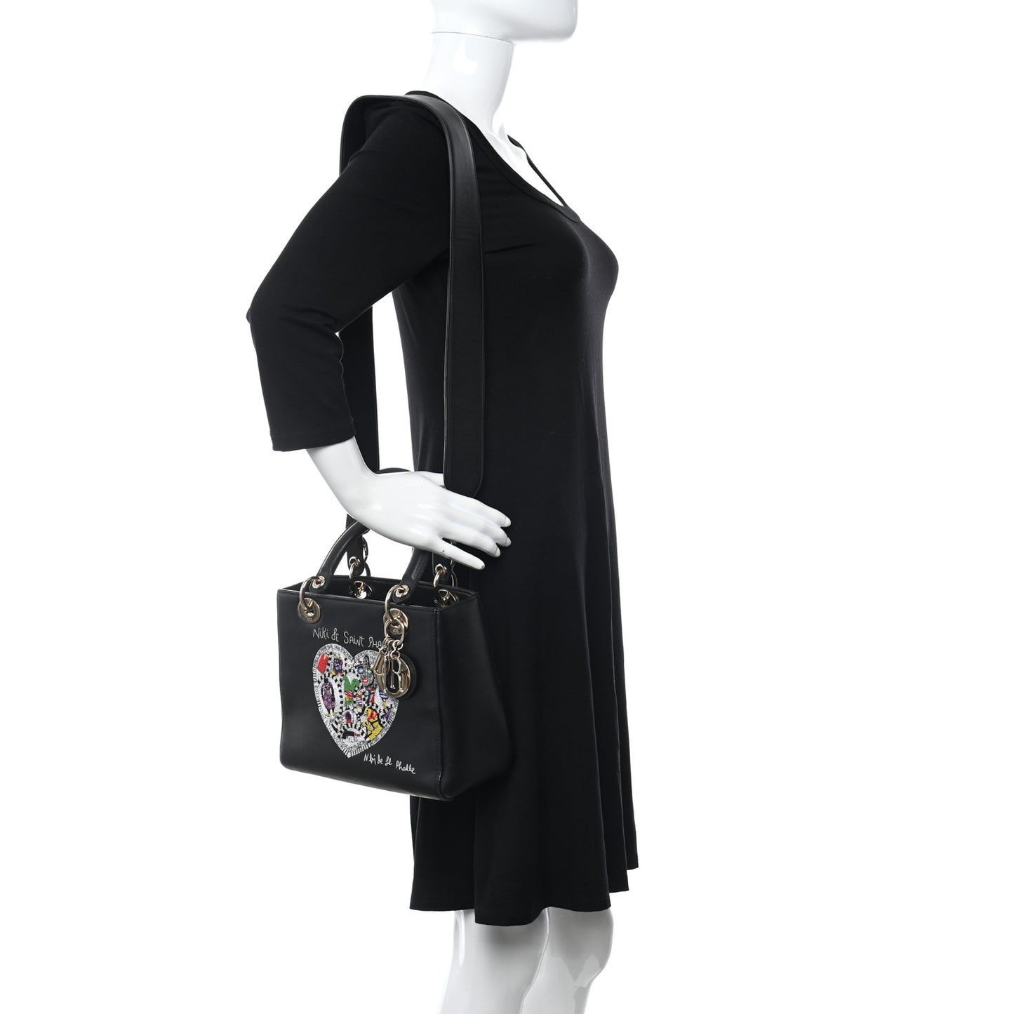 Calfskin Niki De Saint Phalle Heart Medium Supple Lady Dior Black