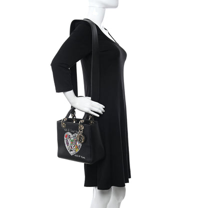Christian Dior Calfskin Niki De Saint Phalle Heart Medium Supple Lady Dior Black 2 of 12