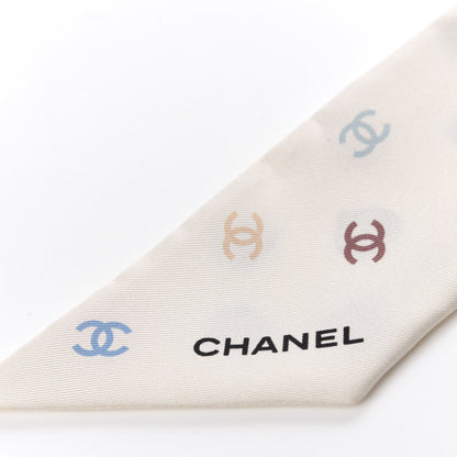 Chanel Silk Heart CC Slim Bandeau Scarf Ivory 2 of 3