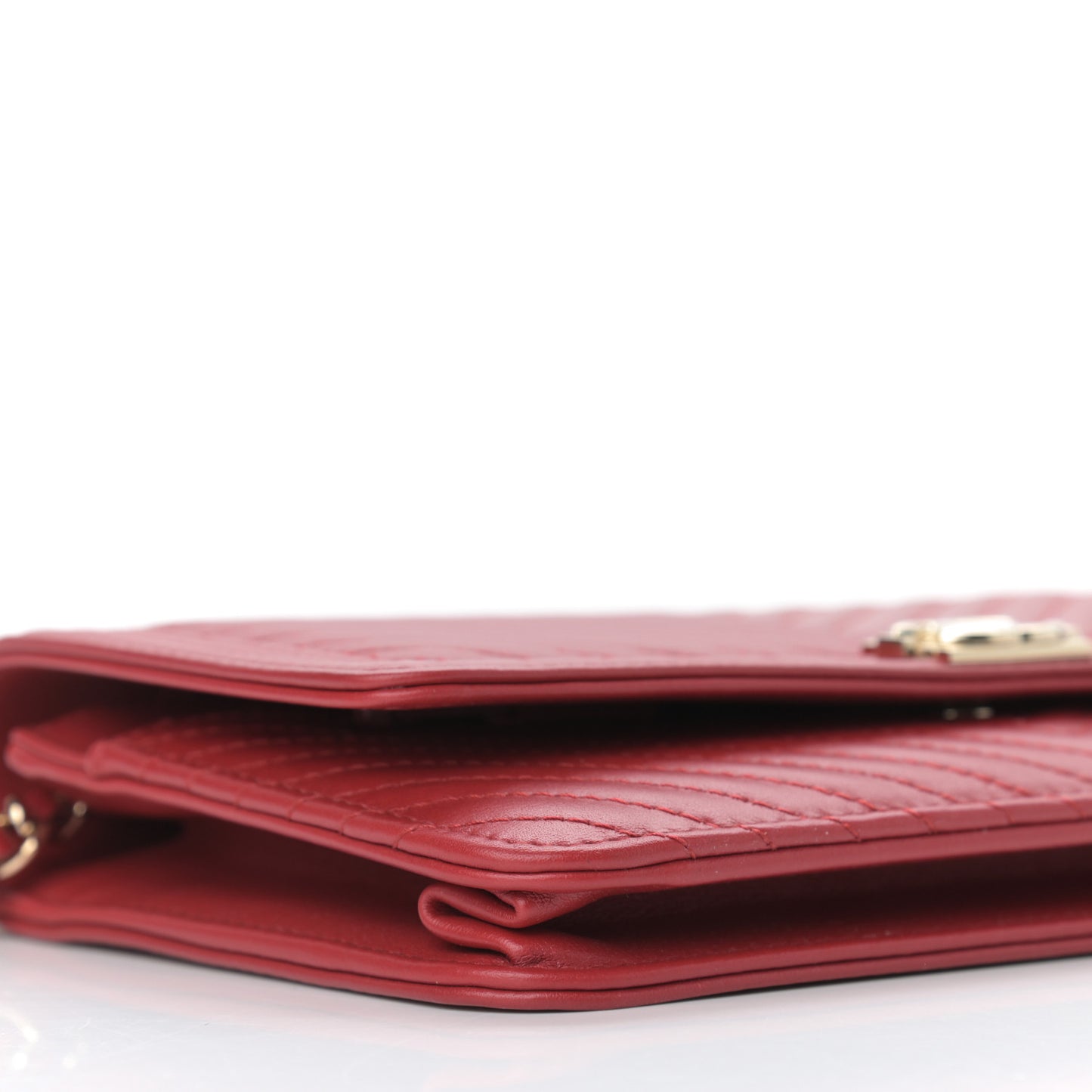Lambskin Chevron Quilted Boy Wallet On Chain WOC Red