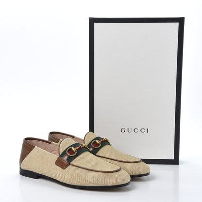 Gucci Canvas Malaga Kid Web Womens Horsebit Brixton Loafers 36 Sand Light Cuir 10 of 10