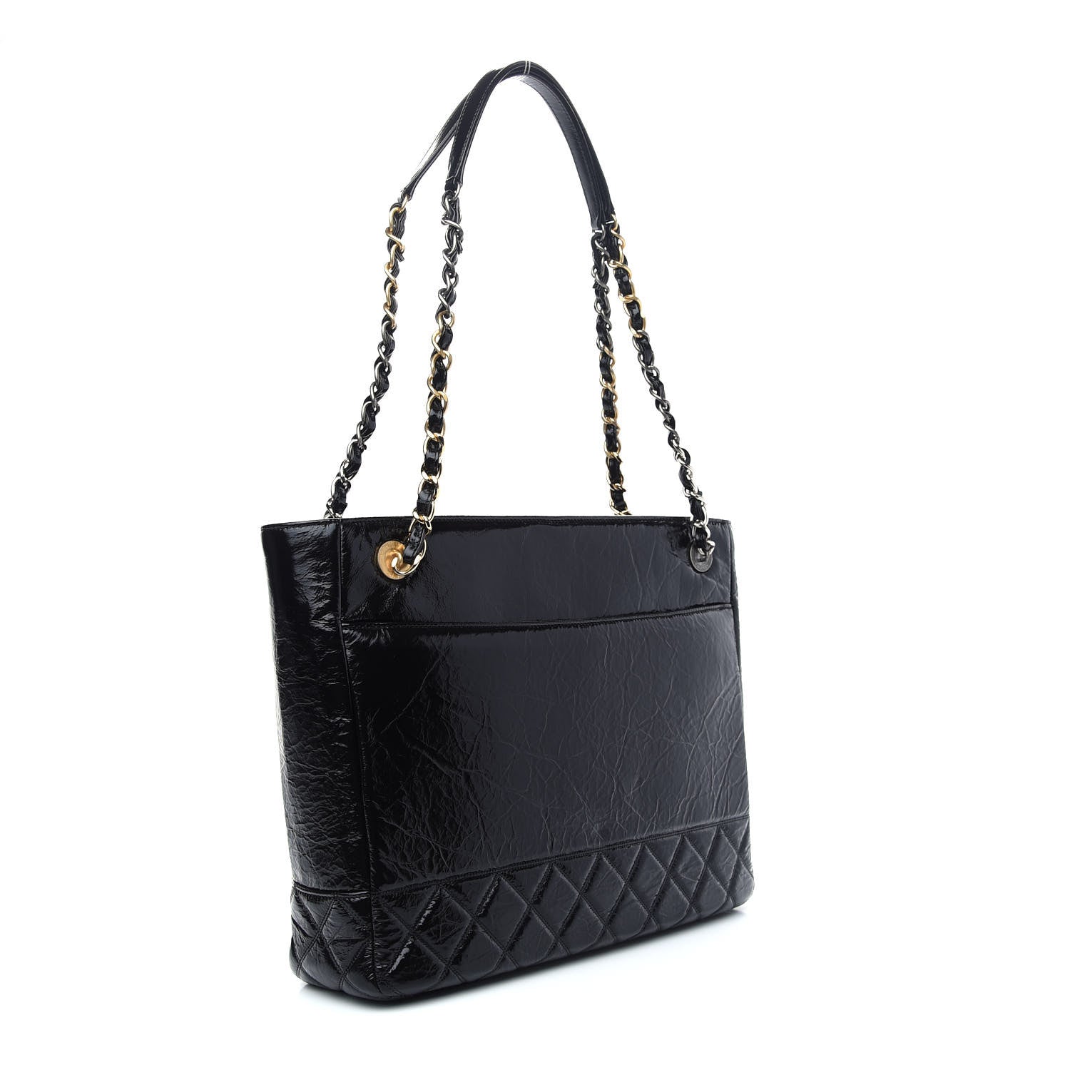 Chanel Shiny Aged Calfskin Quilted Small Shopping Bag Black 3 of 9