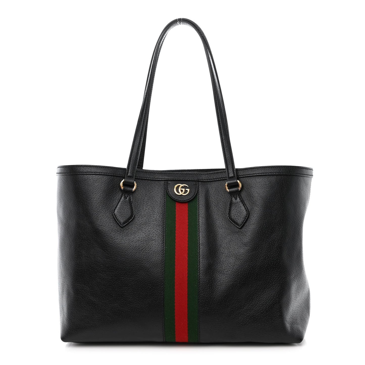 Textured Calfskin Web Medium Ophidia Shopping Tote Black