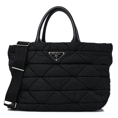 Prada Re-Nylon Nappa Triangle Quilted Padded Small Double Handled Zip Tote Black 1 of 9