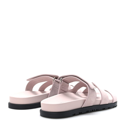 Hermes Suede Goatskin Womens Chypre Sandals 37.5 Rose Porcelaine 4 of 9