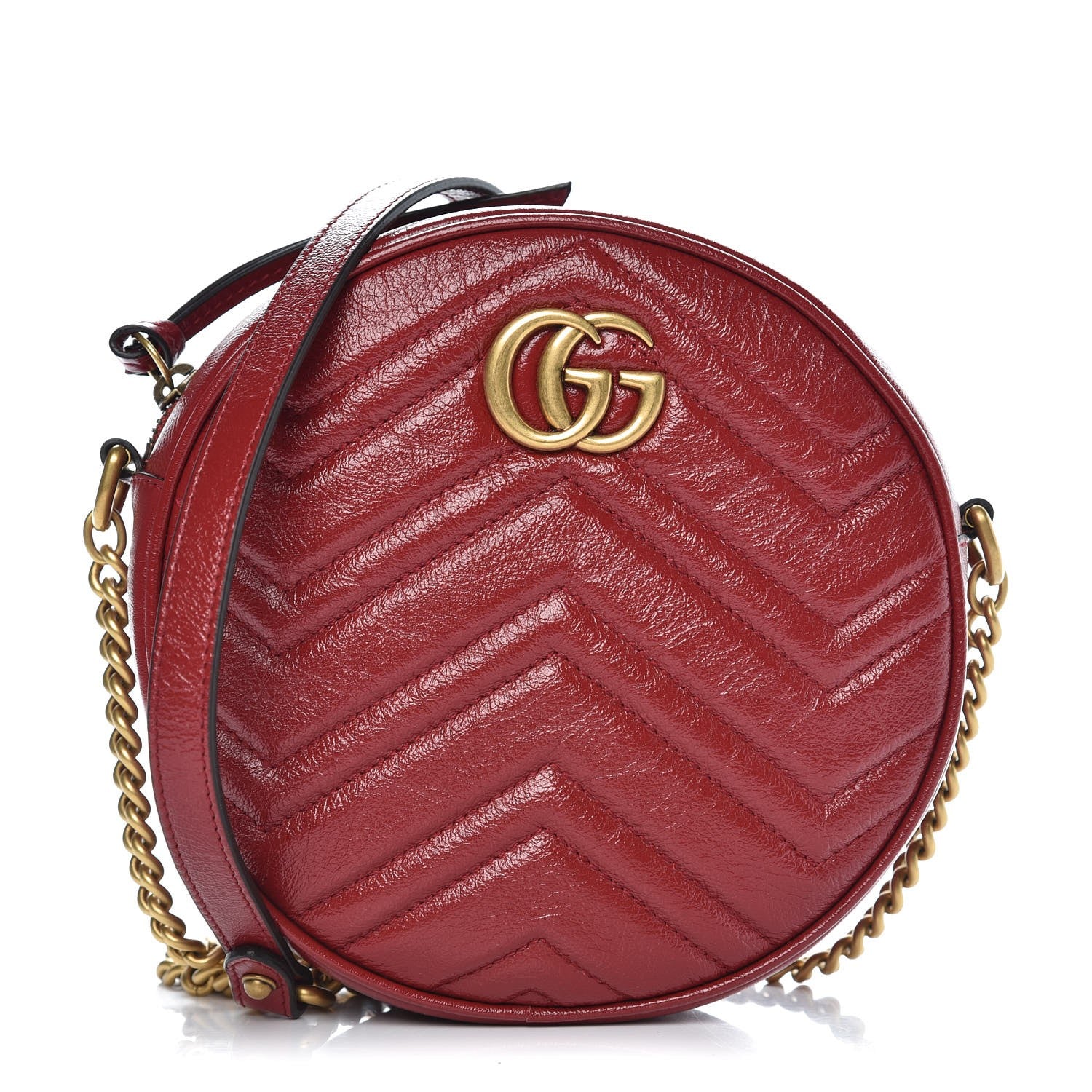 Gucci Glazed Calfskin Matelasse Heart Mini GG Marmont Round Shoulder Bag Romantic Cerise 1 of 7