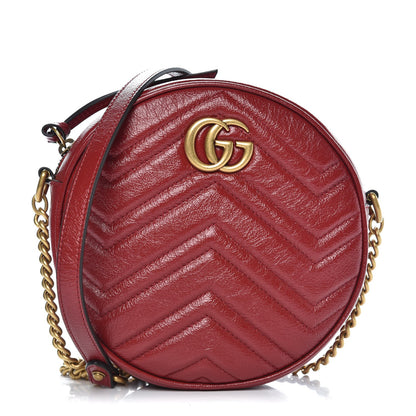 Gucci Glazed Calfskin Matelasse Heart Mini GG Marmont Round Shoulder Bag Romantic Cerise 1 of 7