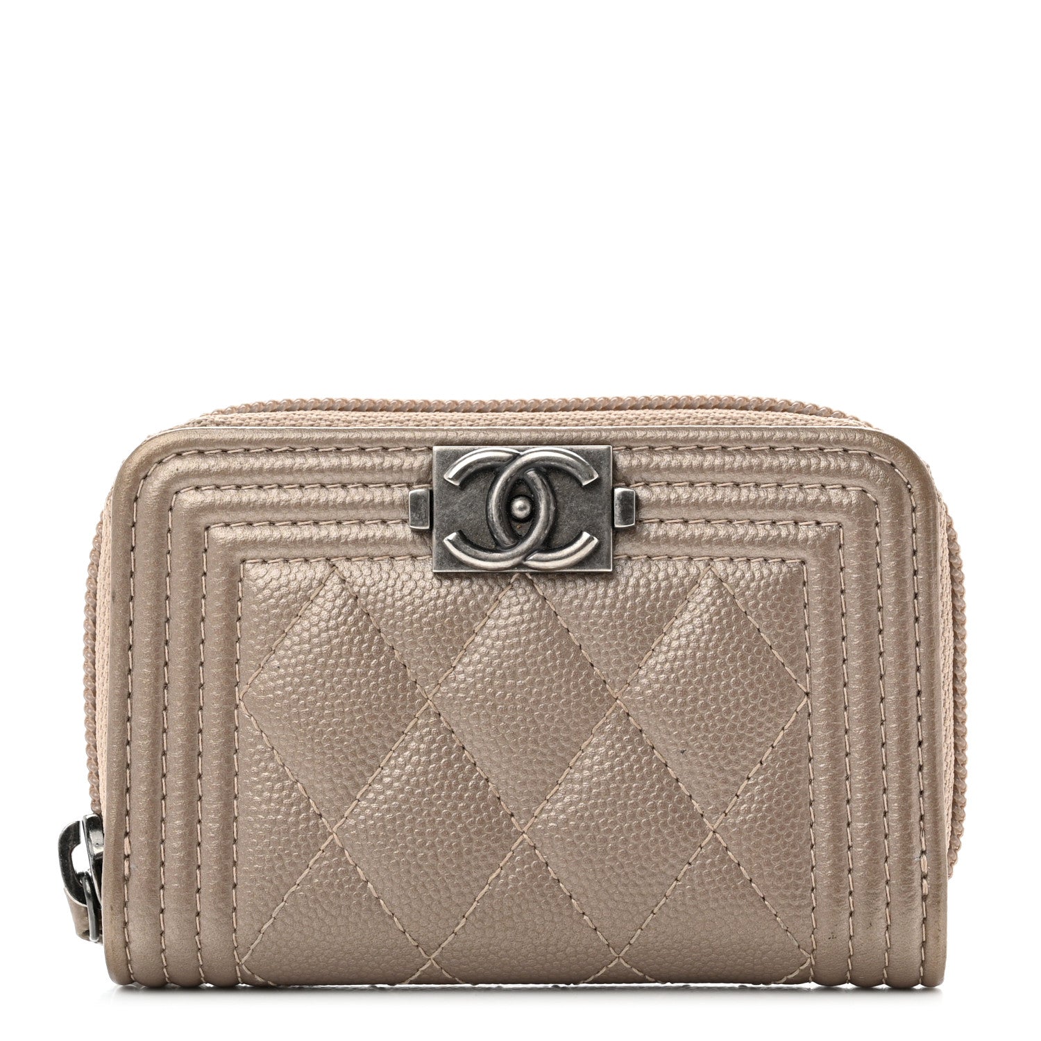 Chanel Caviar Quilted Boy Zip Around Coin Purse Wallet Light Gold 1 of 7