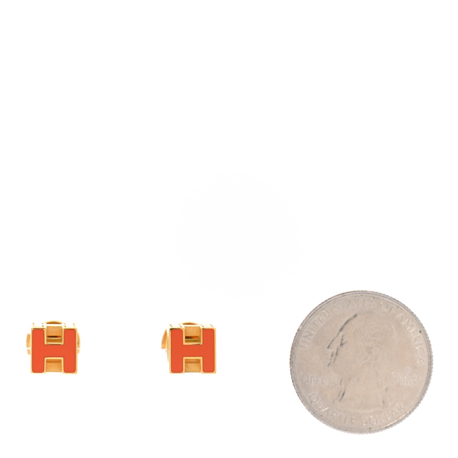 Hermes Gold Lacquered Cage d'H Earrings Orange 2 of 4
