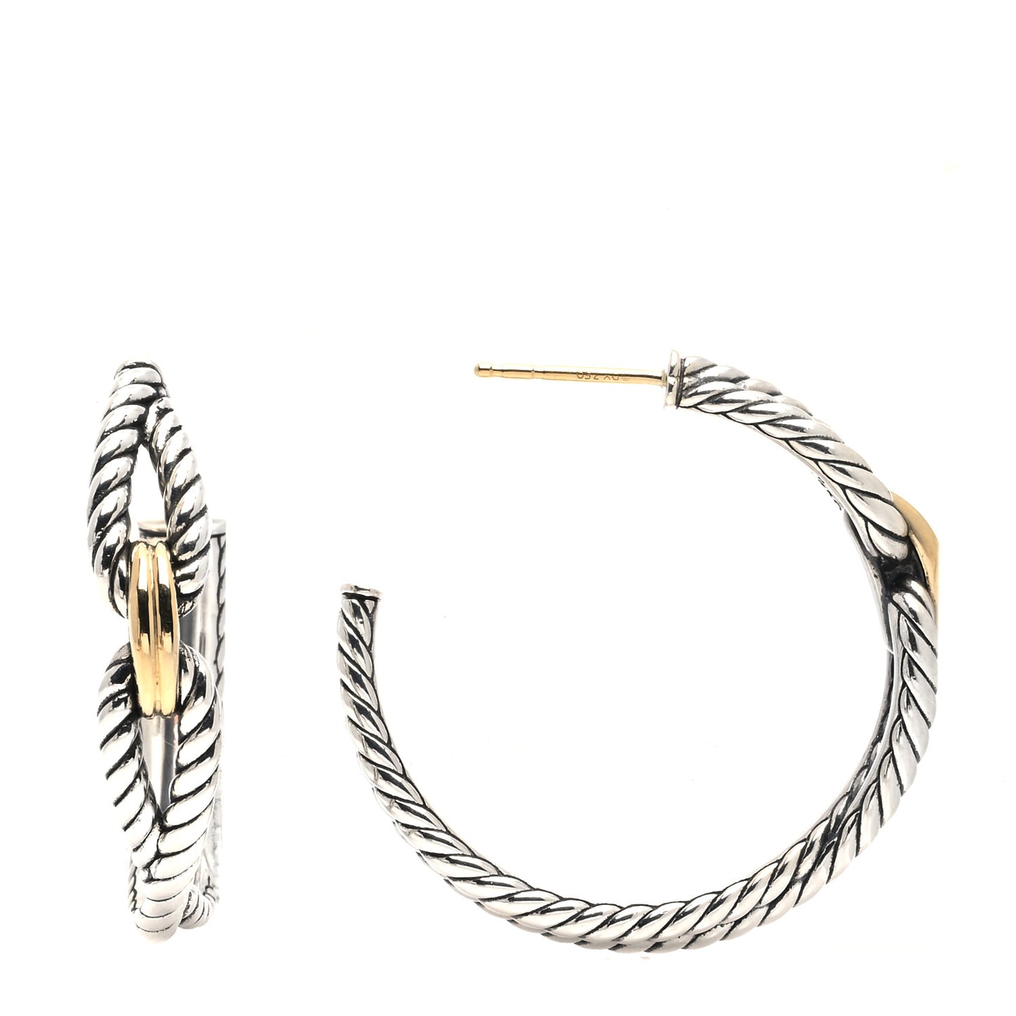Sterling Silver 18K Yellow Gold 34.5mm Cable Loop Hoop Earrings