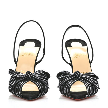 Christian Louboutin Suede Mesh Embellished Araborda 100 Slingback Sandals 36.5 Black 2 of 7