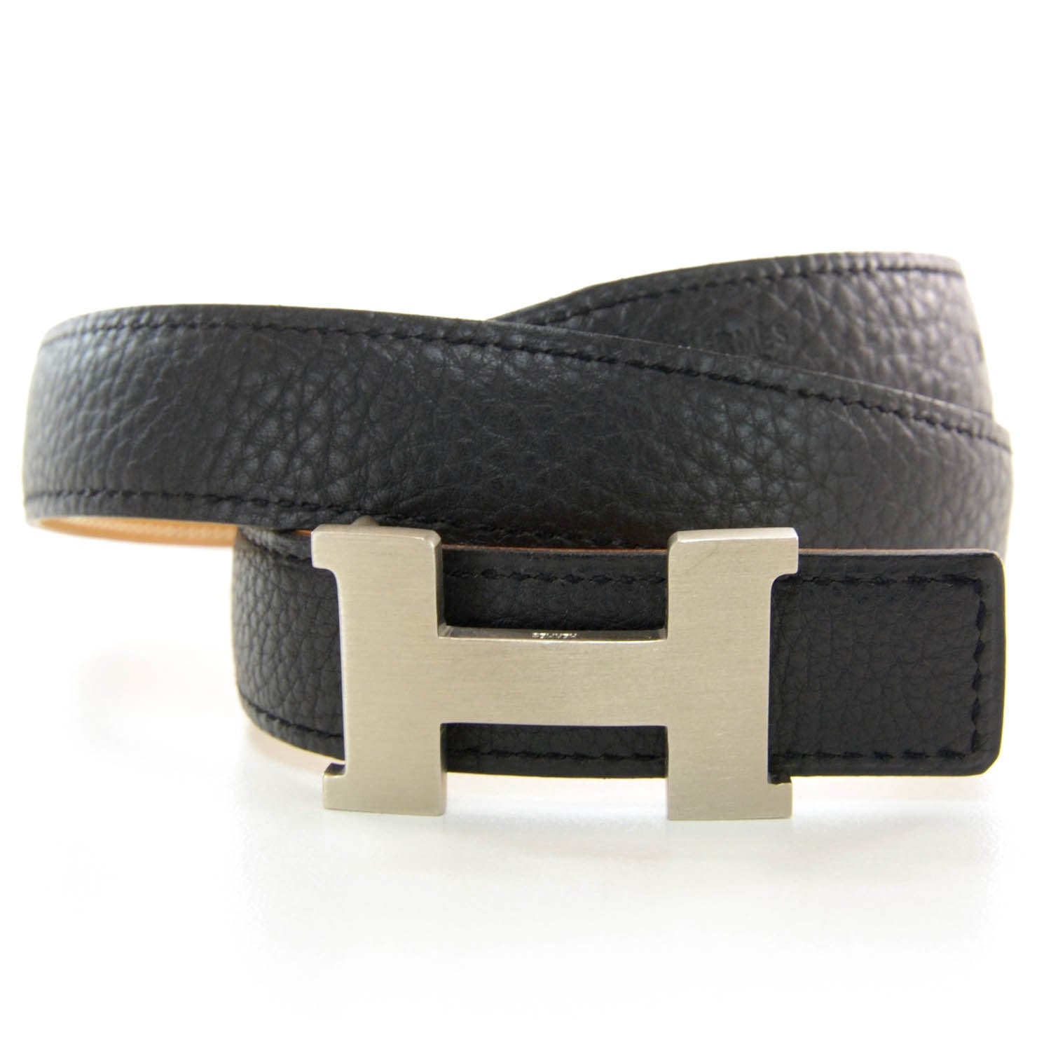 Hermes Thin Reversible H Belt 65 Noir Natural 4 of 5